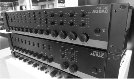 AUDAC PRE220, двухзонный стереофонический матричный микшер-предусилитель